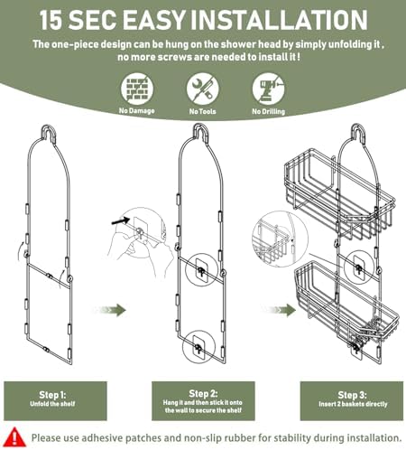 WXCGX Adjustable Hanging Shower Caddy with Hooks - Black