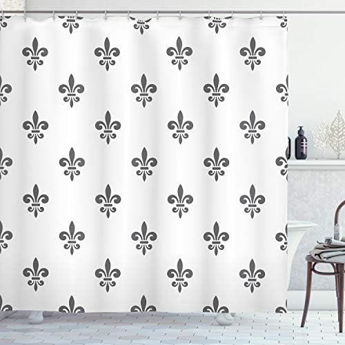 Ambesonne Fleur De Lis Shower Curtain Set Grey White 69x84 Inch