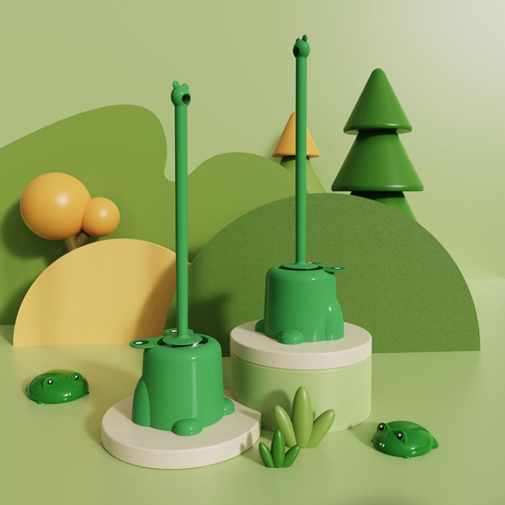 Frog Toilet Bowl Brush and Holder Set Green