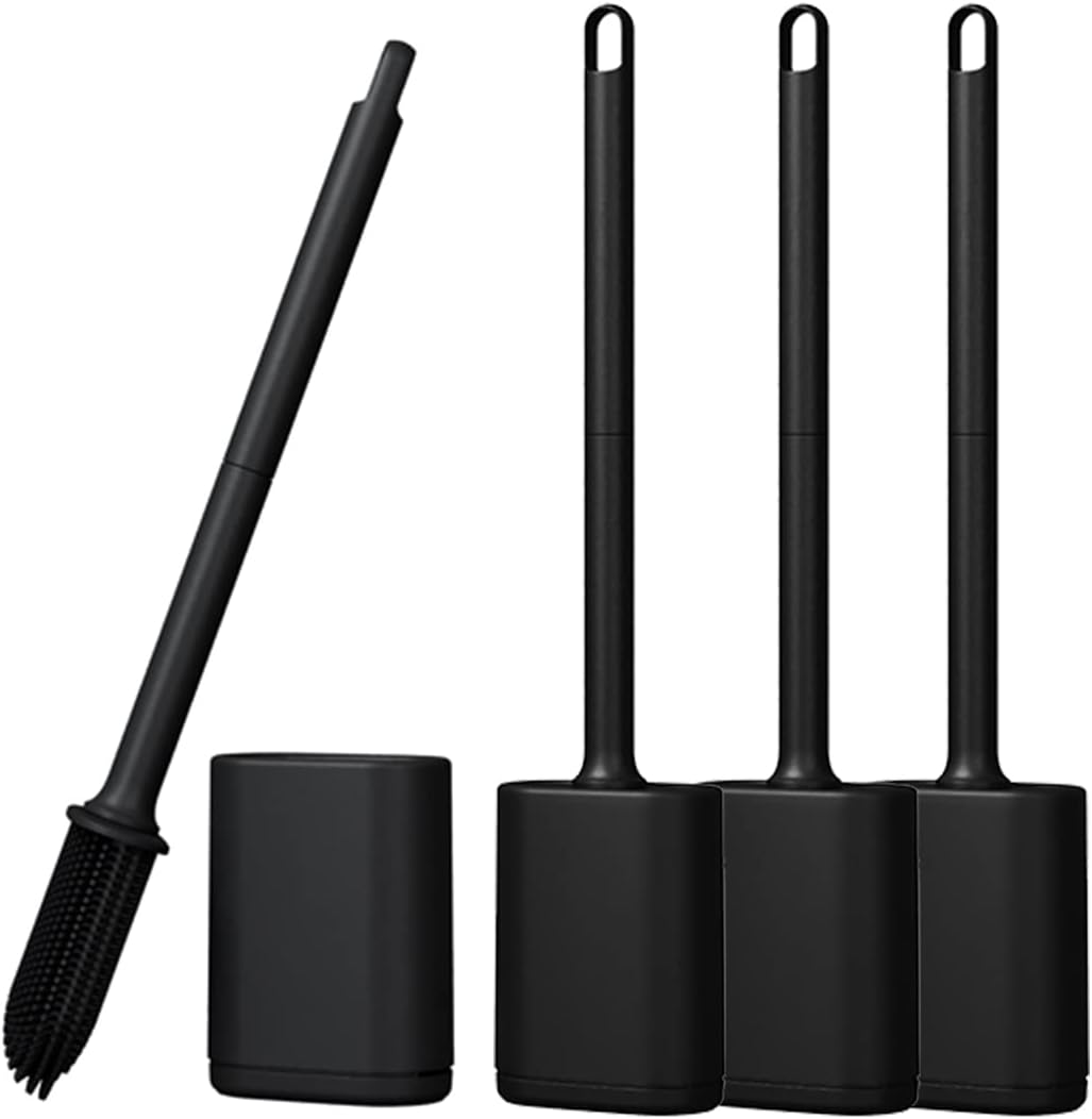 Flexible Silicone Toilet Brush with Holder Set - Black