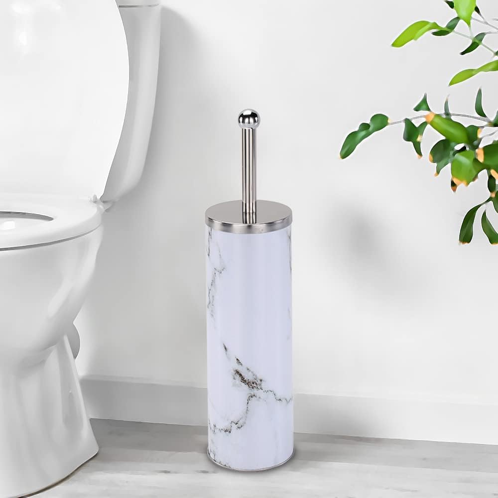 Zahari Home Marble Toilet Bowl Brush and Holder White Metal