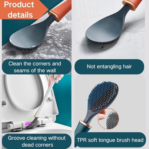Modern Flexible Silicone Toilet Brush Set with Holder and Dispenser