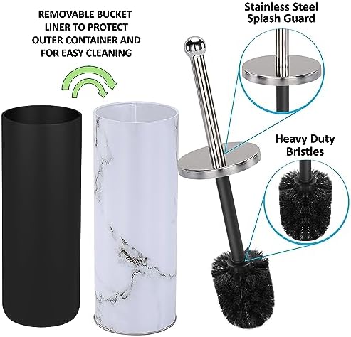 Zahari Home Marble Toilet Bowl Brush and Holder White Metal