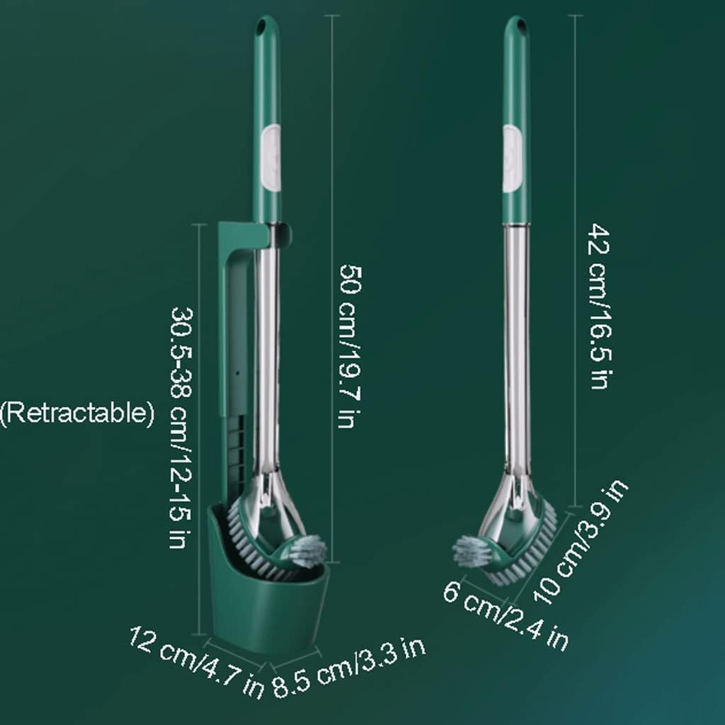 Dual Brush Head ABS Toilet Brush with Retractable Holder Green