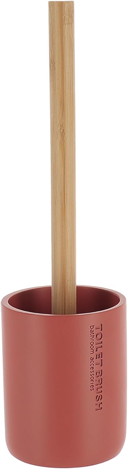 Compact Terracotta Toilet Brush Set with Bamboo Handle 1