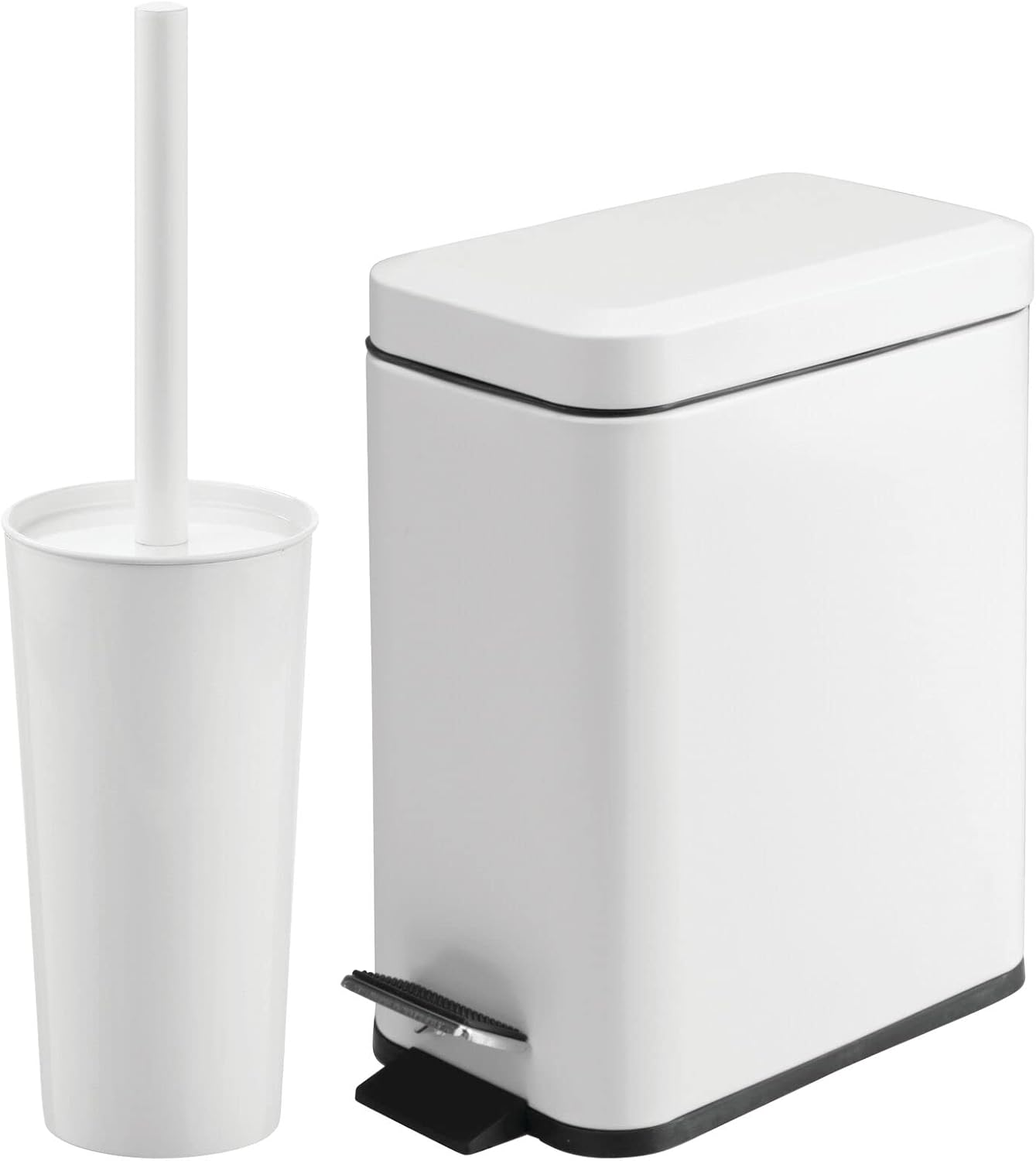 mDesign Toilet Brush and Trash Can Set - White