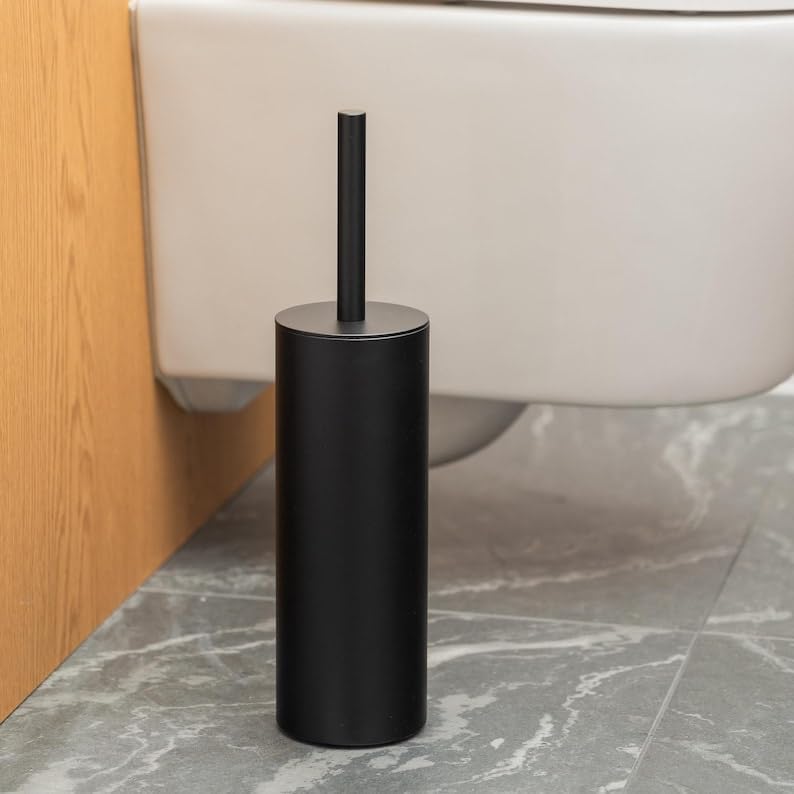 Modern Black Toilet Brush and Holder Set