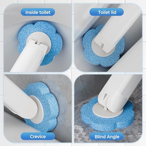 YAUNJI Disposable Toilet Brush with Holder and Refill Pads 6 Pack Yellow