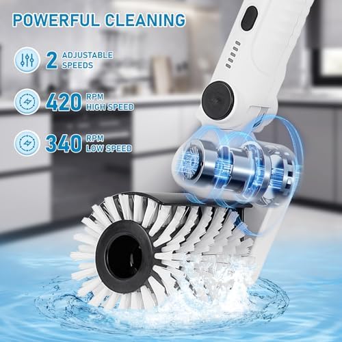 Yutesiri Cordless Waterproof Toilet Brush with 4 Heads 1