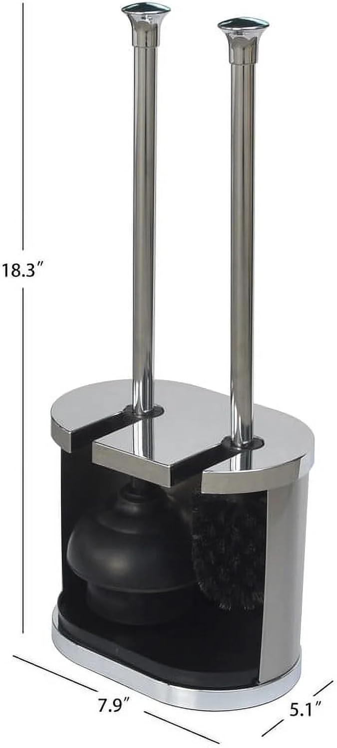 Brushed Nickel Toilet Brush and Plunger Set