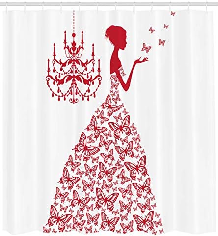Ambesonne Love Shower Curtain Set with Hooks Red and White