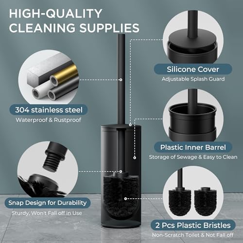 FORIOUS Toilet Brush and Holder Set with 304 Stainless Steel Base