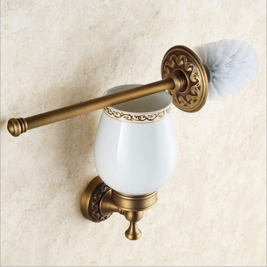 Antique Brushed Brass Toilet Brush Holder with Deep Cleaning Bristles 1