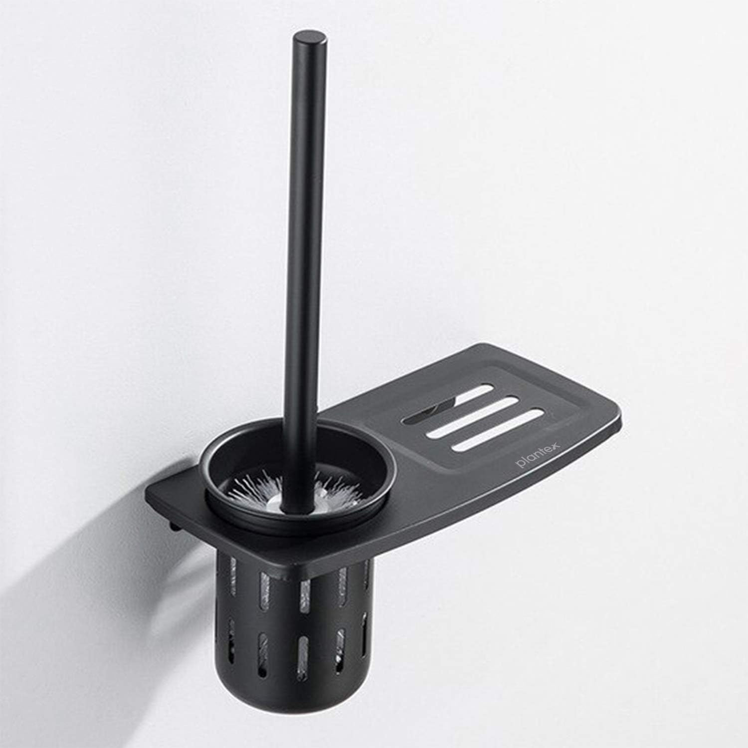 Plantex 2in1 Toilet Brush Holder with Shelf - Black Wall Mount 1