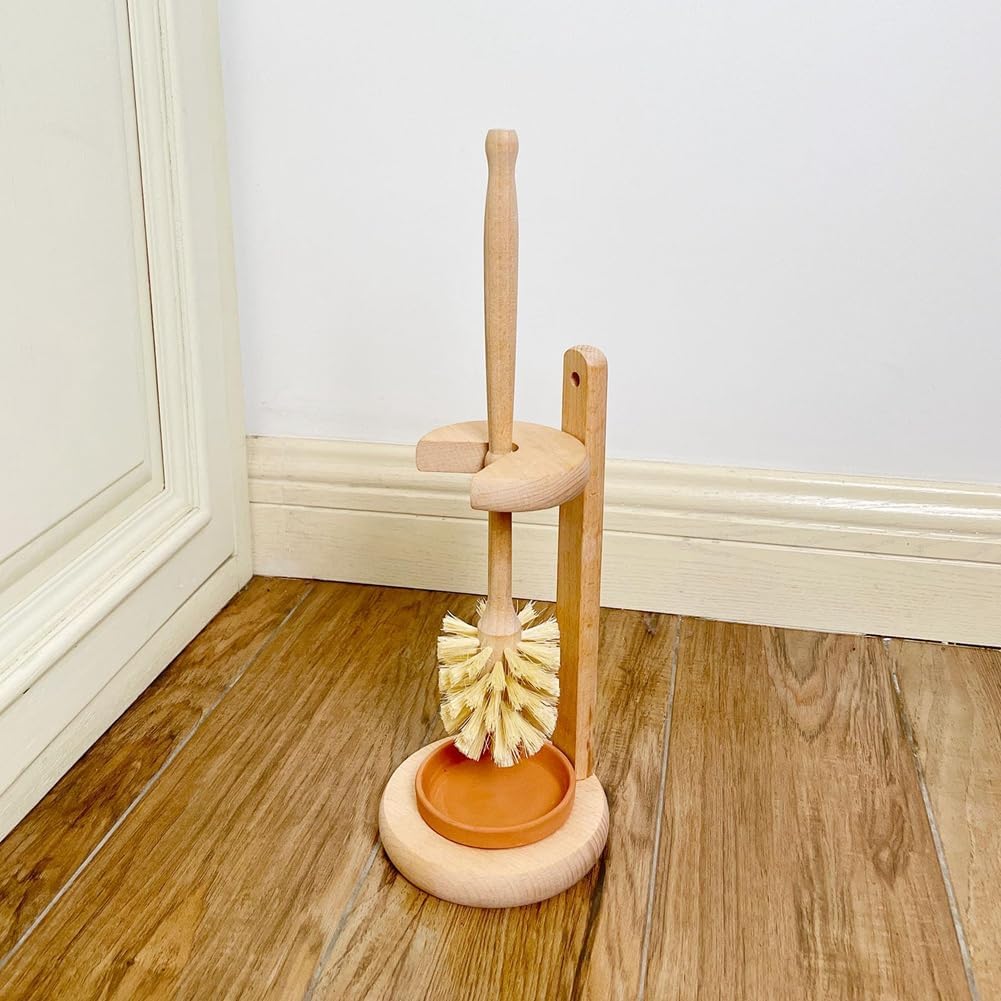 Wood Toilet Brush Set with Stand for Rustic Bathroom Style
