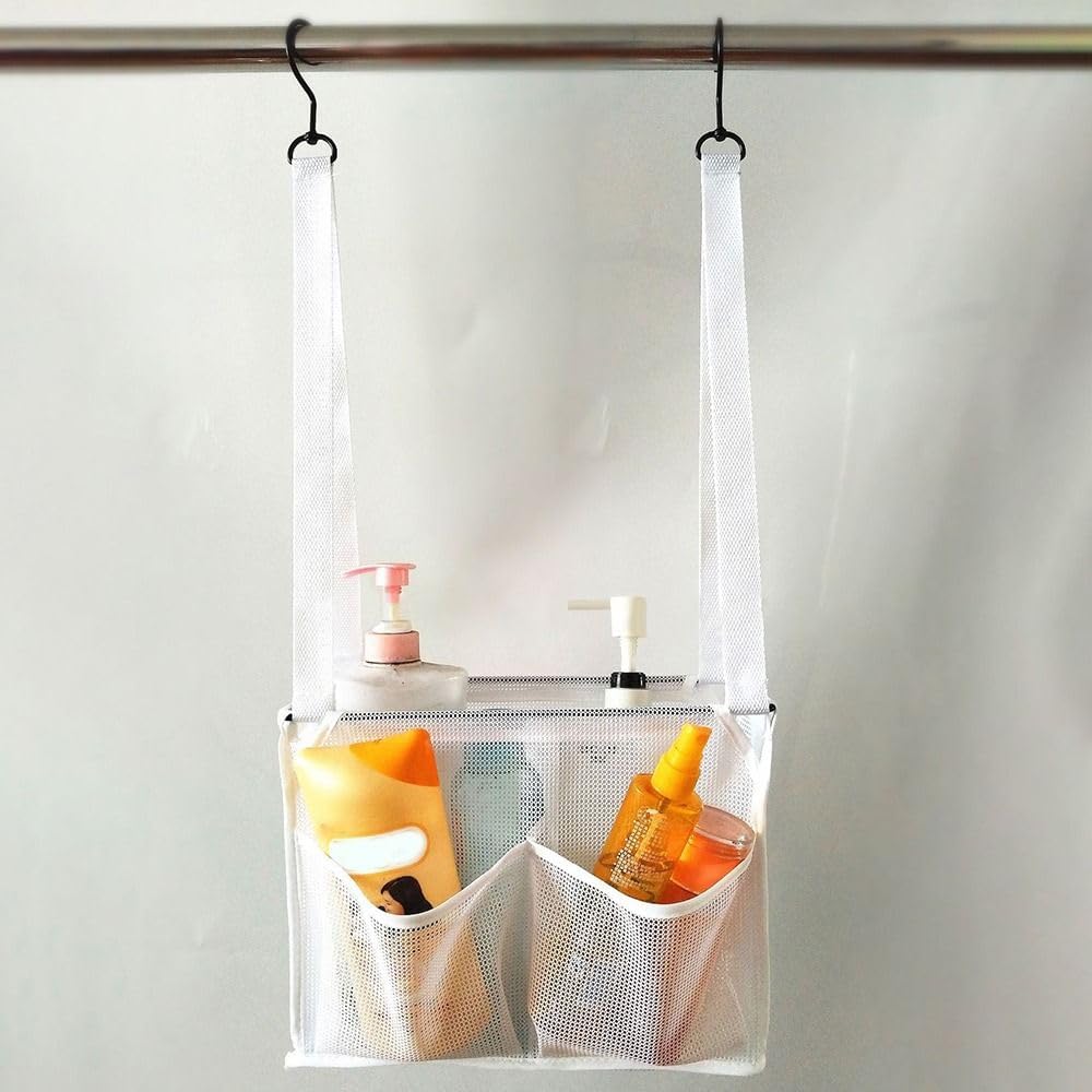 Portable Hanging Mesh Bag with 2 Hooks and 4 Pockets 1