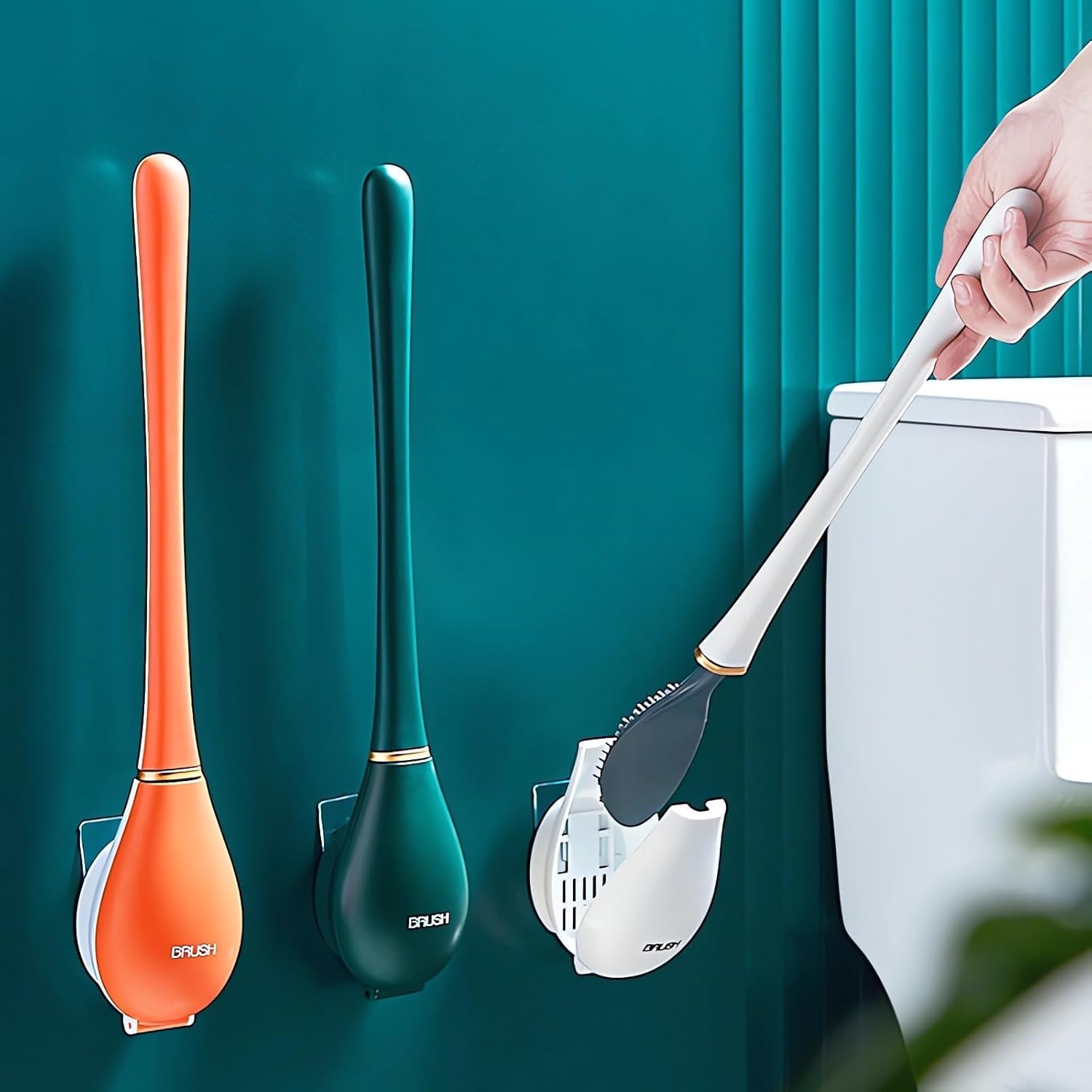 Modern Flexible Silicone Toilet Brush and Holder Set White