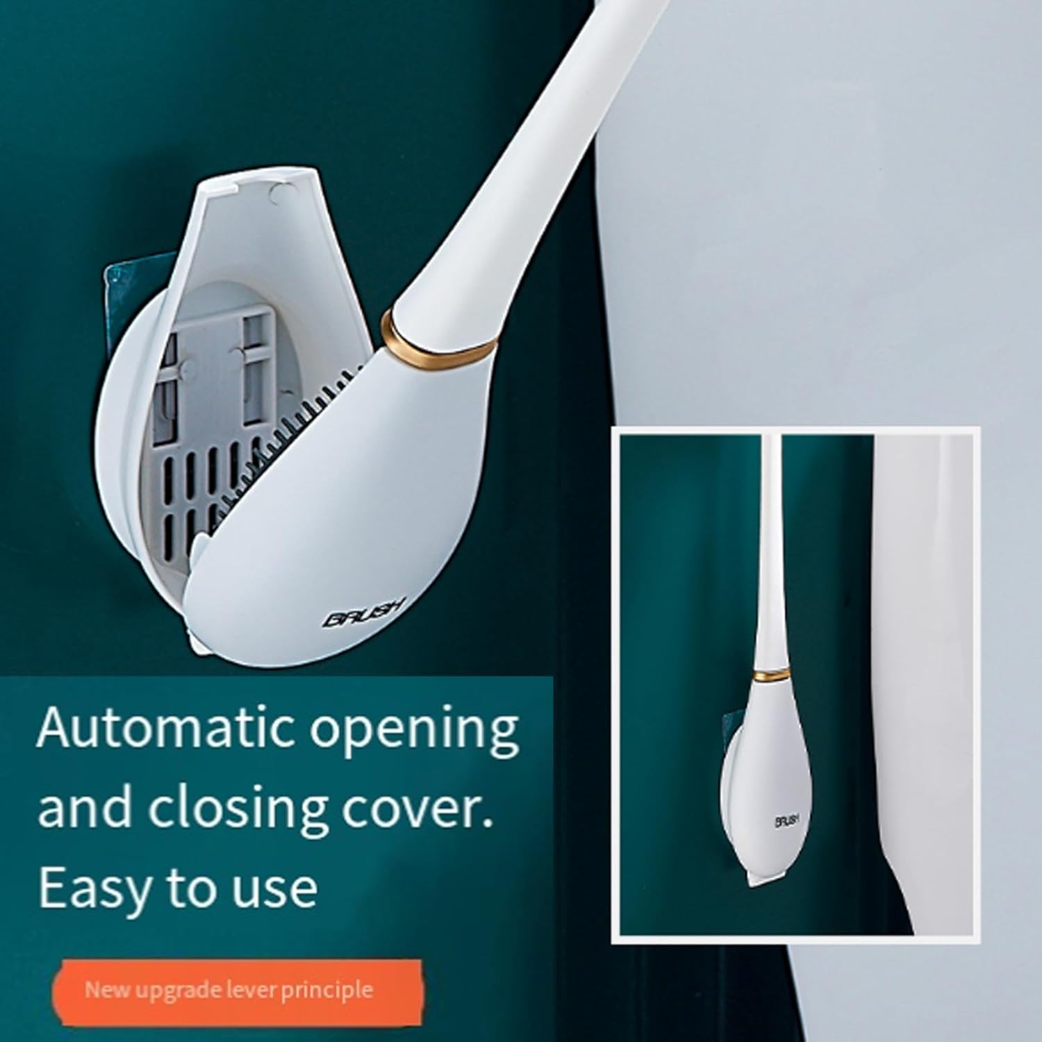 Modern Flexible Toilet Brush with Wall Mount Holder Orange
