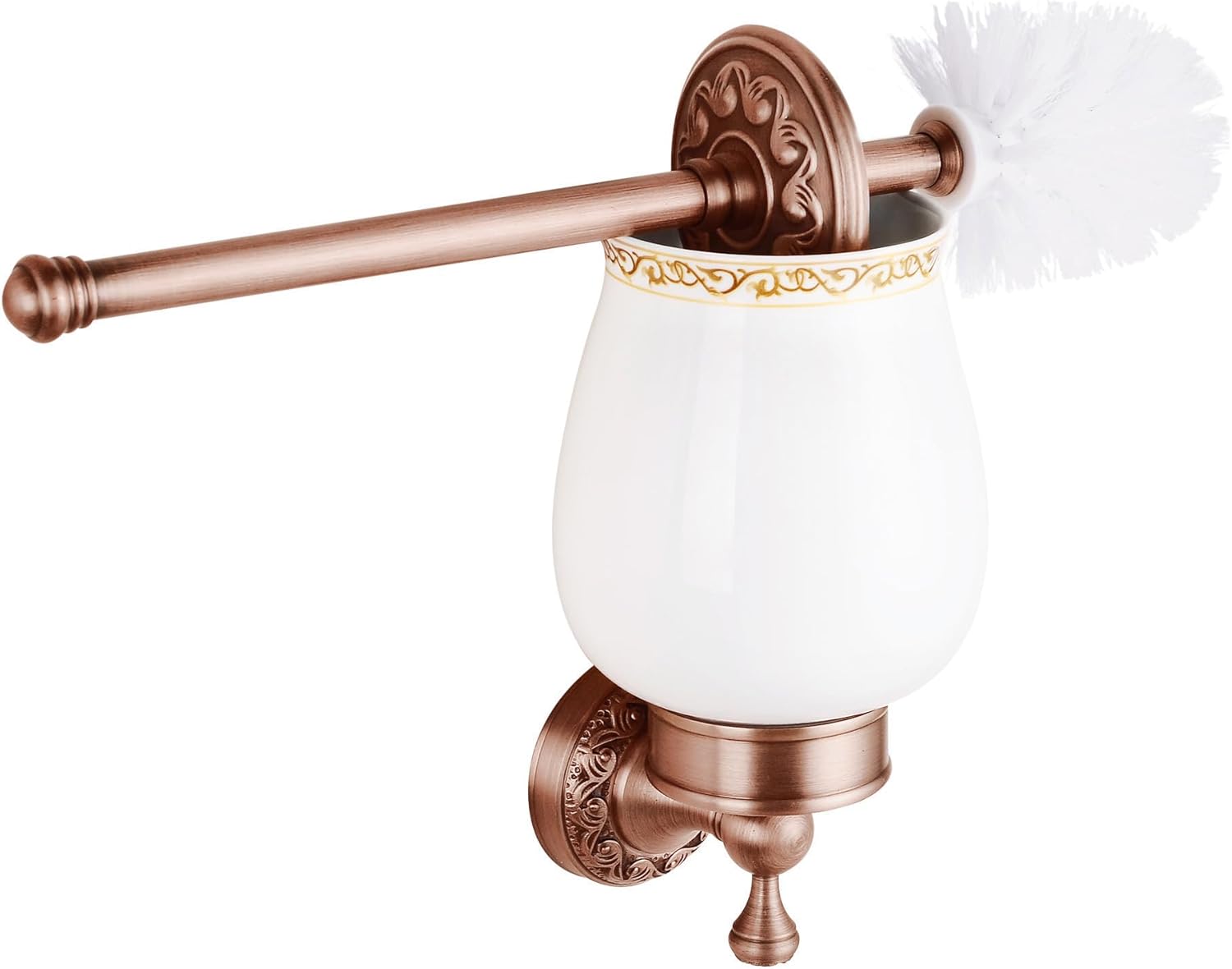Red Copper Toilet Brush Holder Set with Pattern Carving Design