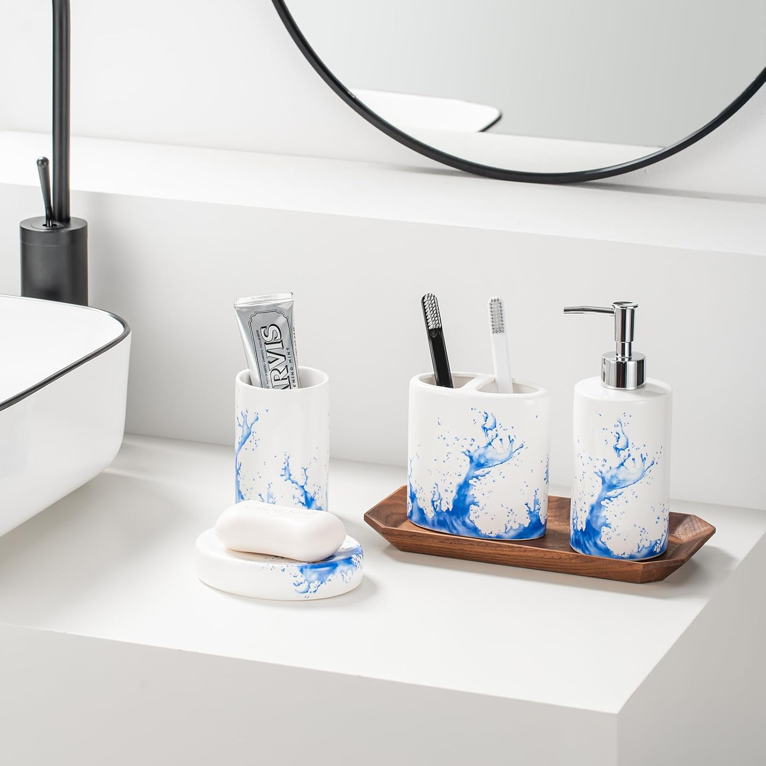 Blue Watercolor Bathroom Accessory Set of 4