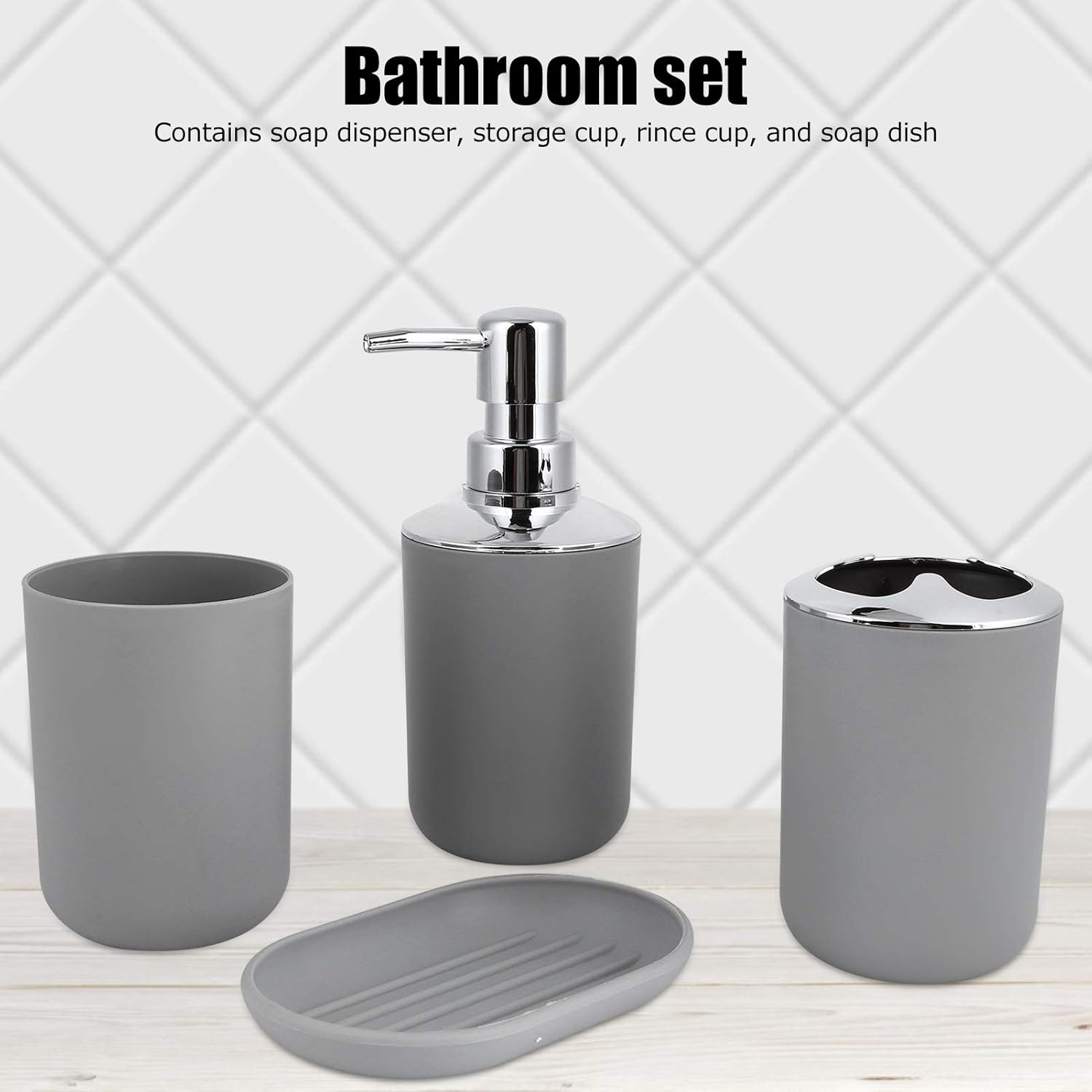 4 Piece Bathroom Accessory Set in Grey 1