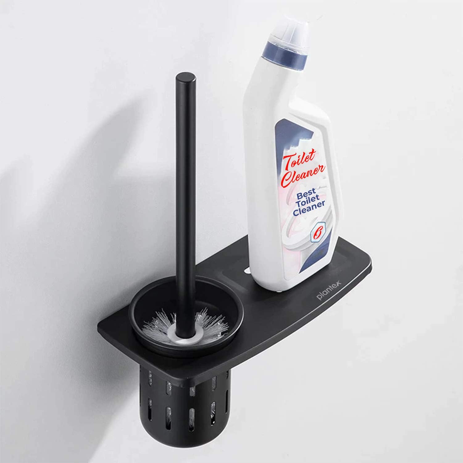 Plantex 2in1 Toilet Brush Holder with Shelf - Black Wall Mount 1
