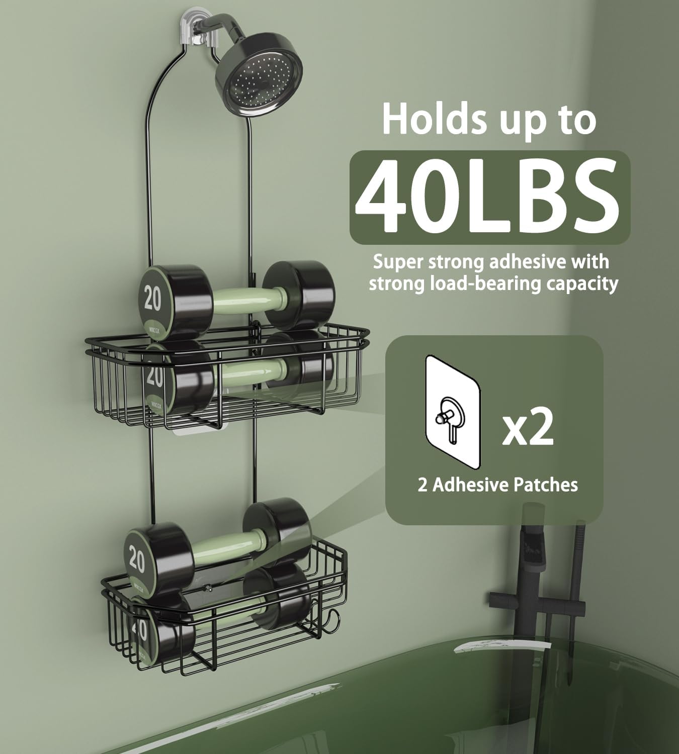 WXCGX Adjustable Hanging Shower Caddy with Hooks - Black