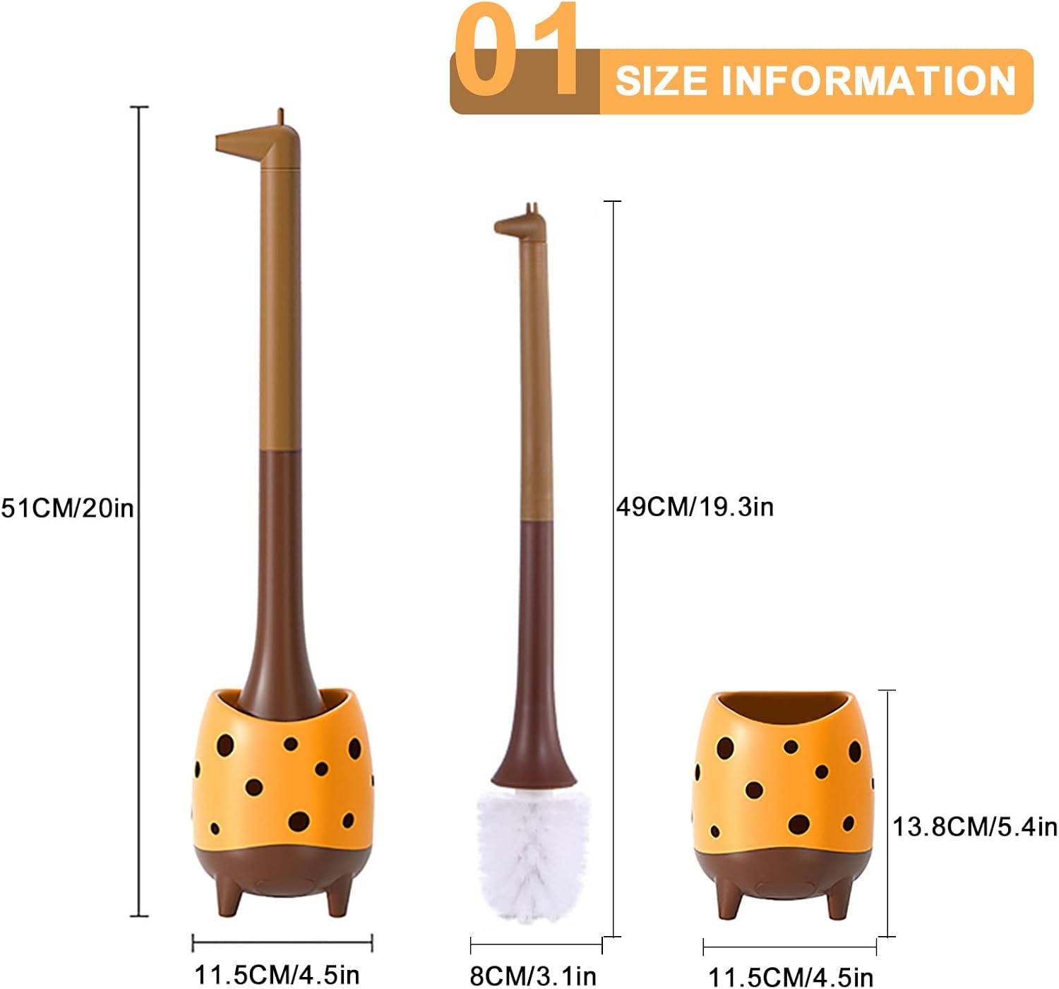 XXFLOWER Giraffe Toilet Brush Compact Cute Design
