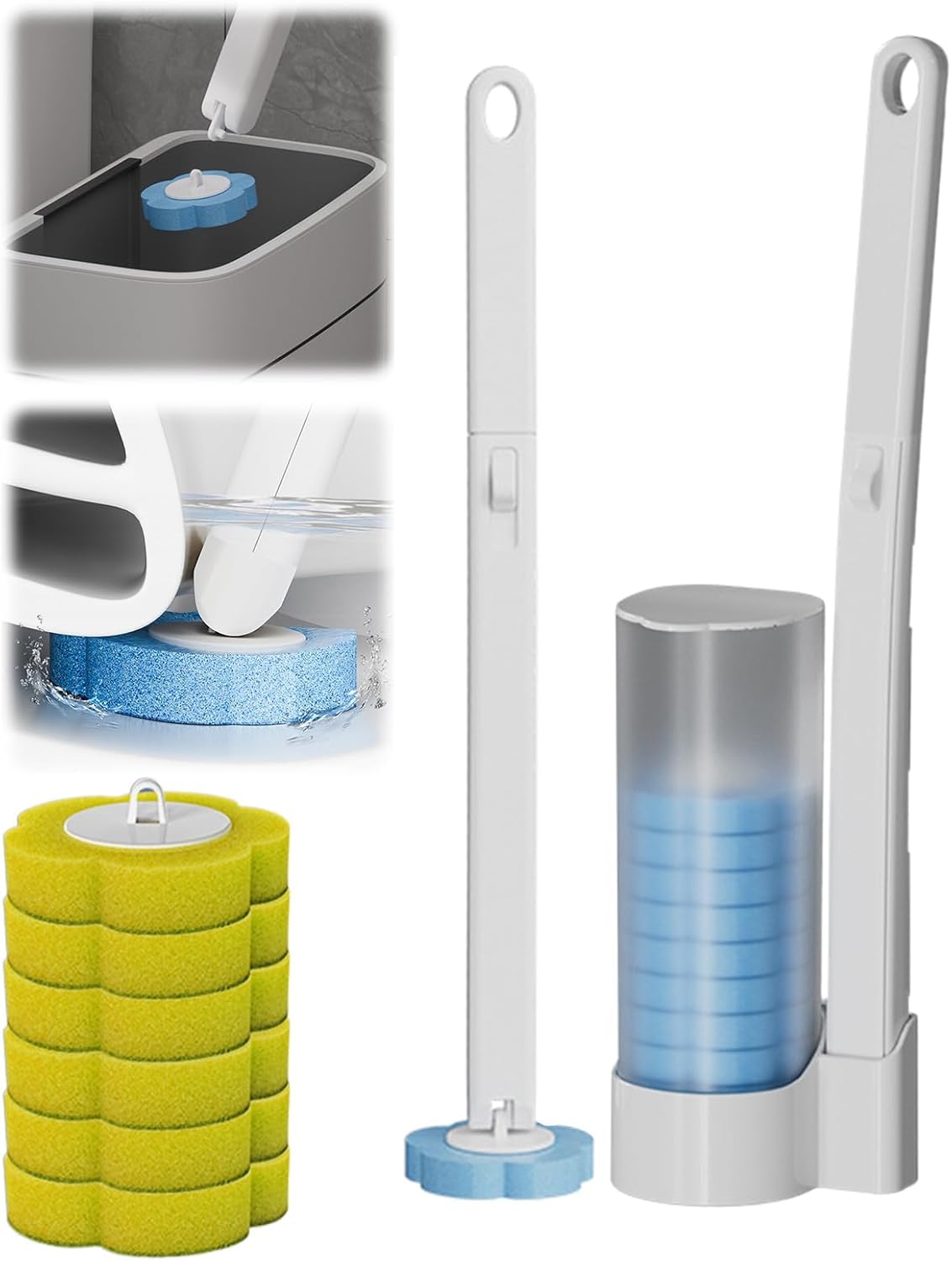 2025 Disposable Toilet Brush Set with 6 Heads and Non-Skid Handle