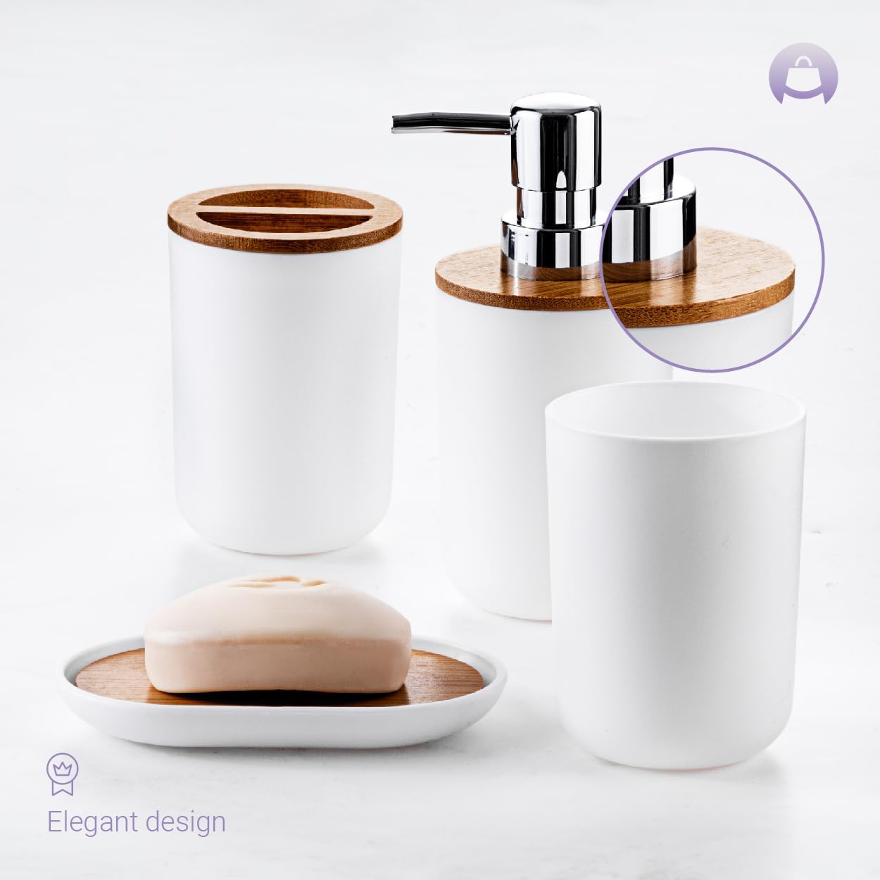 Ofelia Fields Bamboo Bathroom Accessories Set 4 Pieces 1