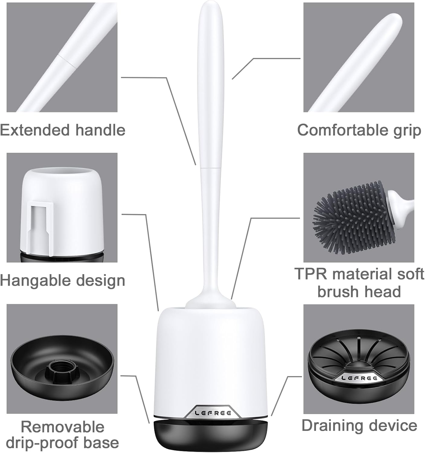 Lefree Toilet Brush Set 3 Pack with Ventilated Holder
