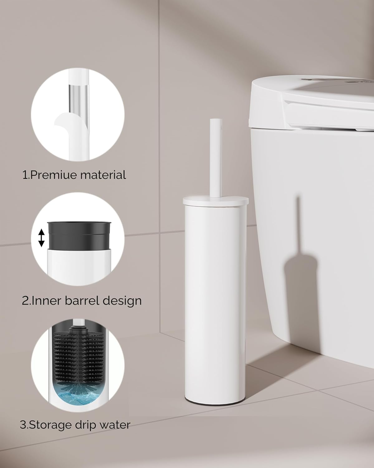 WZKALY Toilet Brush and Holder Set White