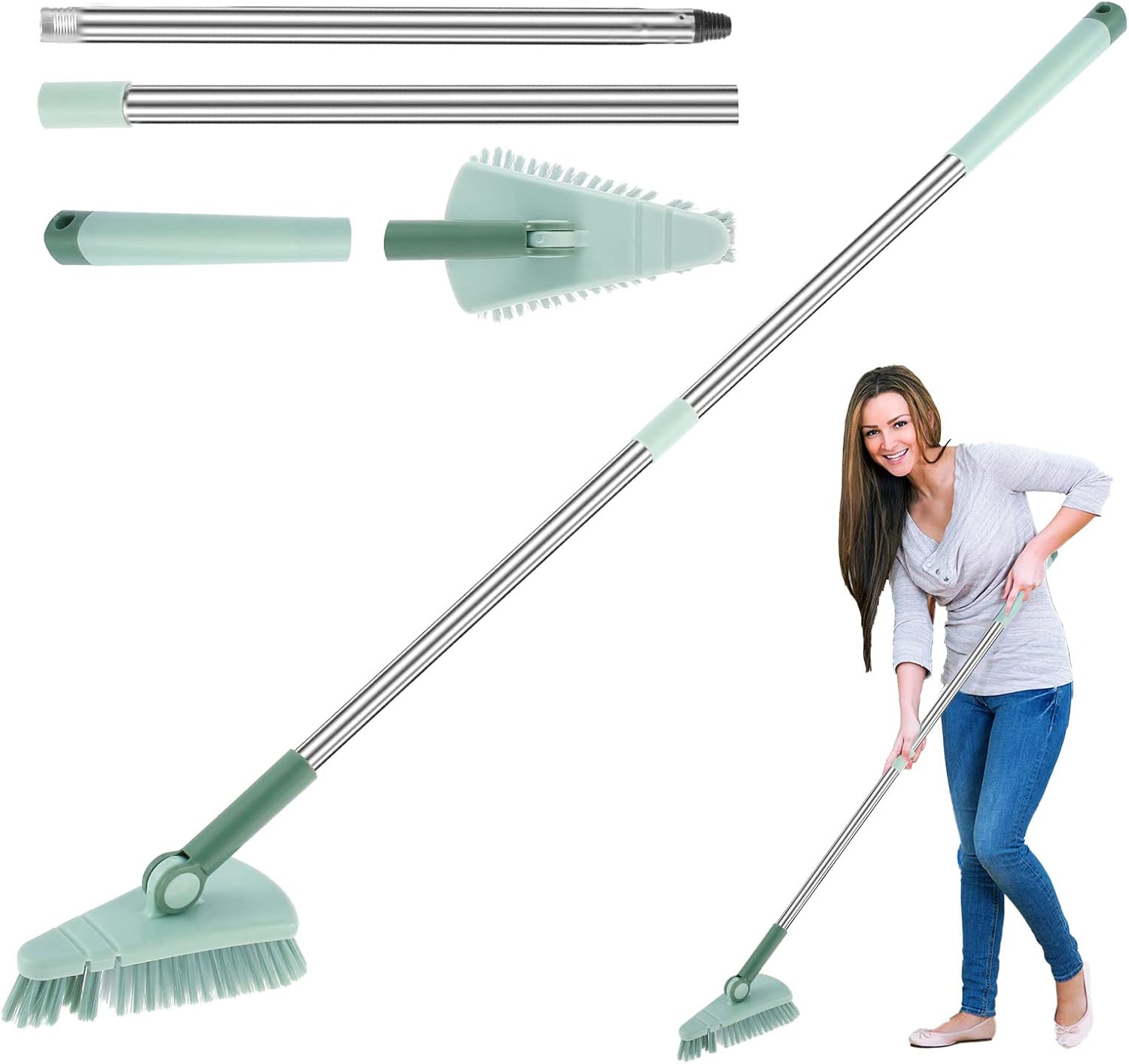 SAEHAEYEE Triangle Shower Floor Brush with Flexible Head and Long Handle