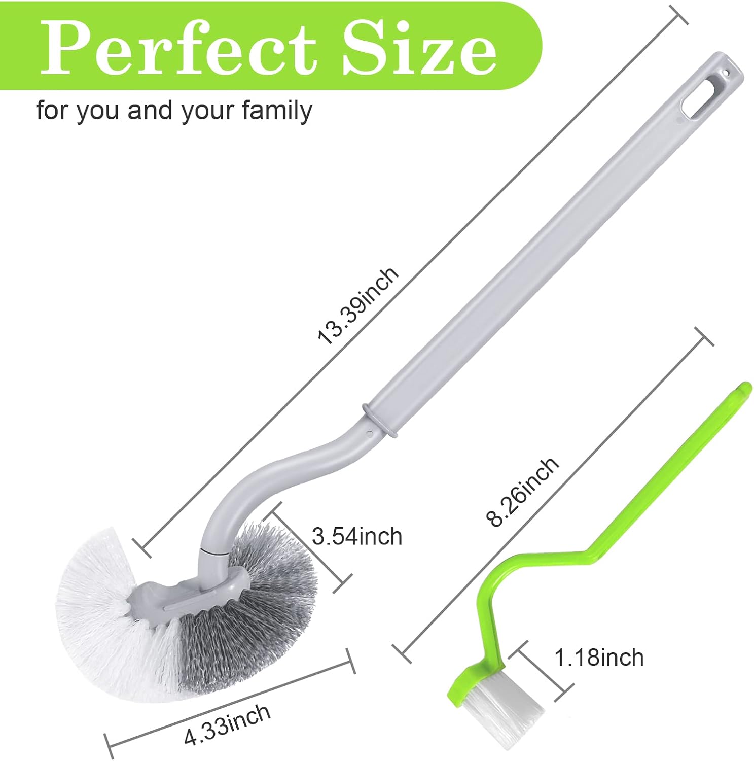 WOBEVB 2Pcs Curved Toilet Bowl Brush with Hooks Green