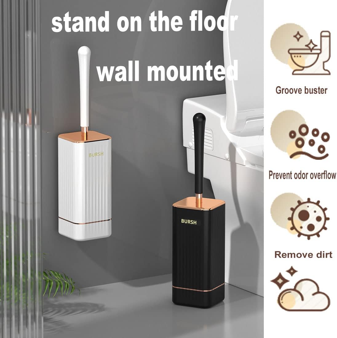 Silicone Toilet Brush with Holder Durable Easy to Clean White