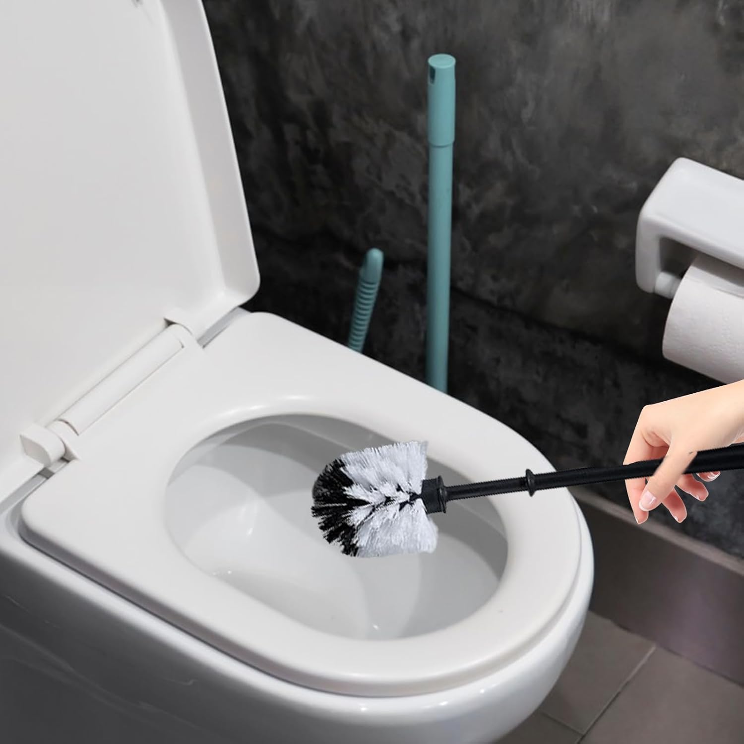Vansza Toilet Brush Set with Long Handle and Drip-Proof Holder 1