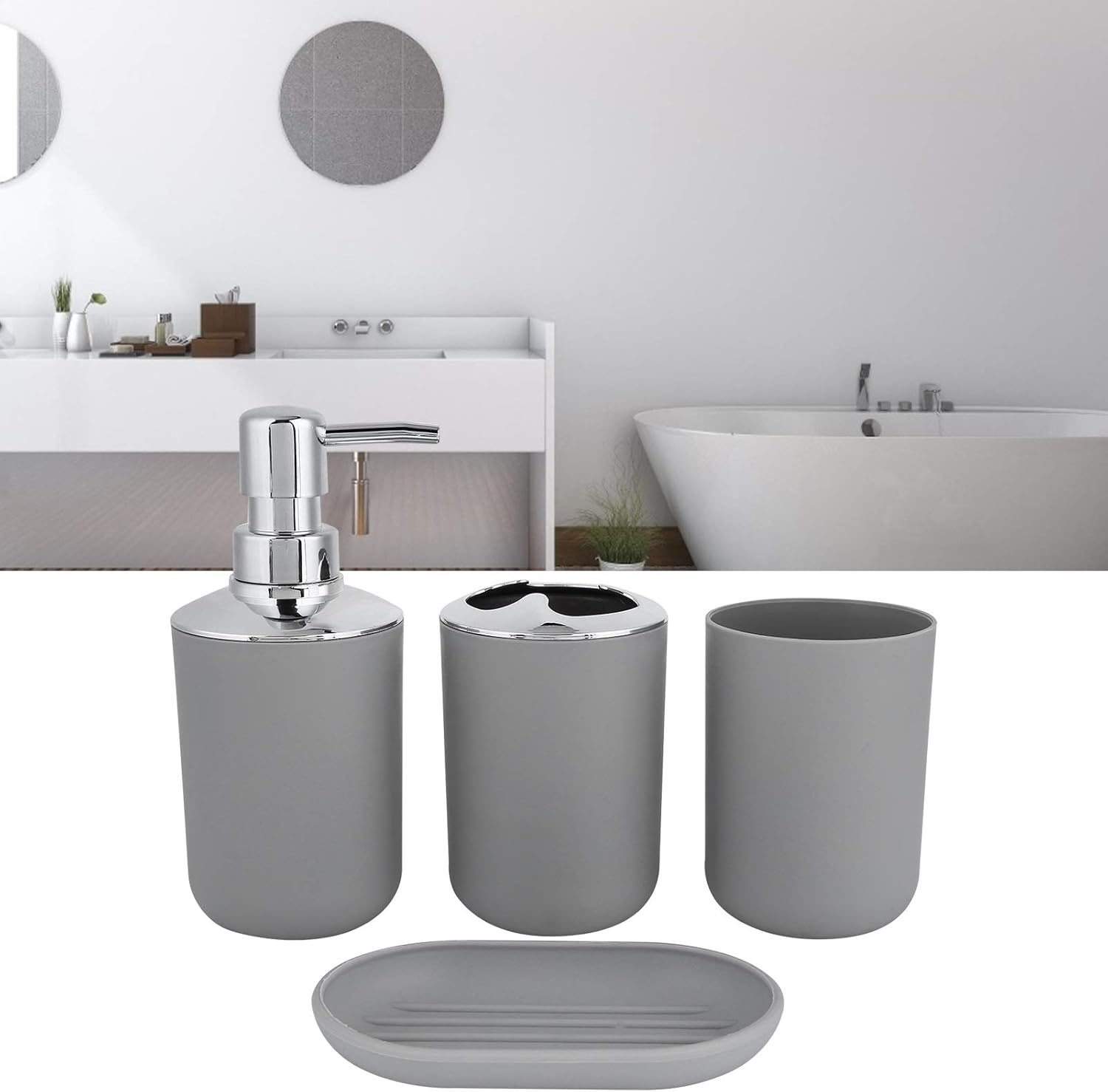 4 Piece Bathroom Accessory Set in Grey 1