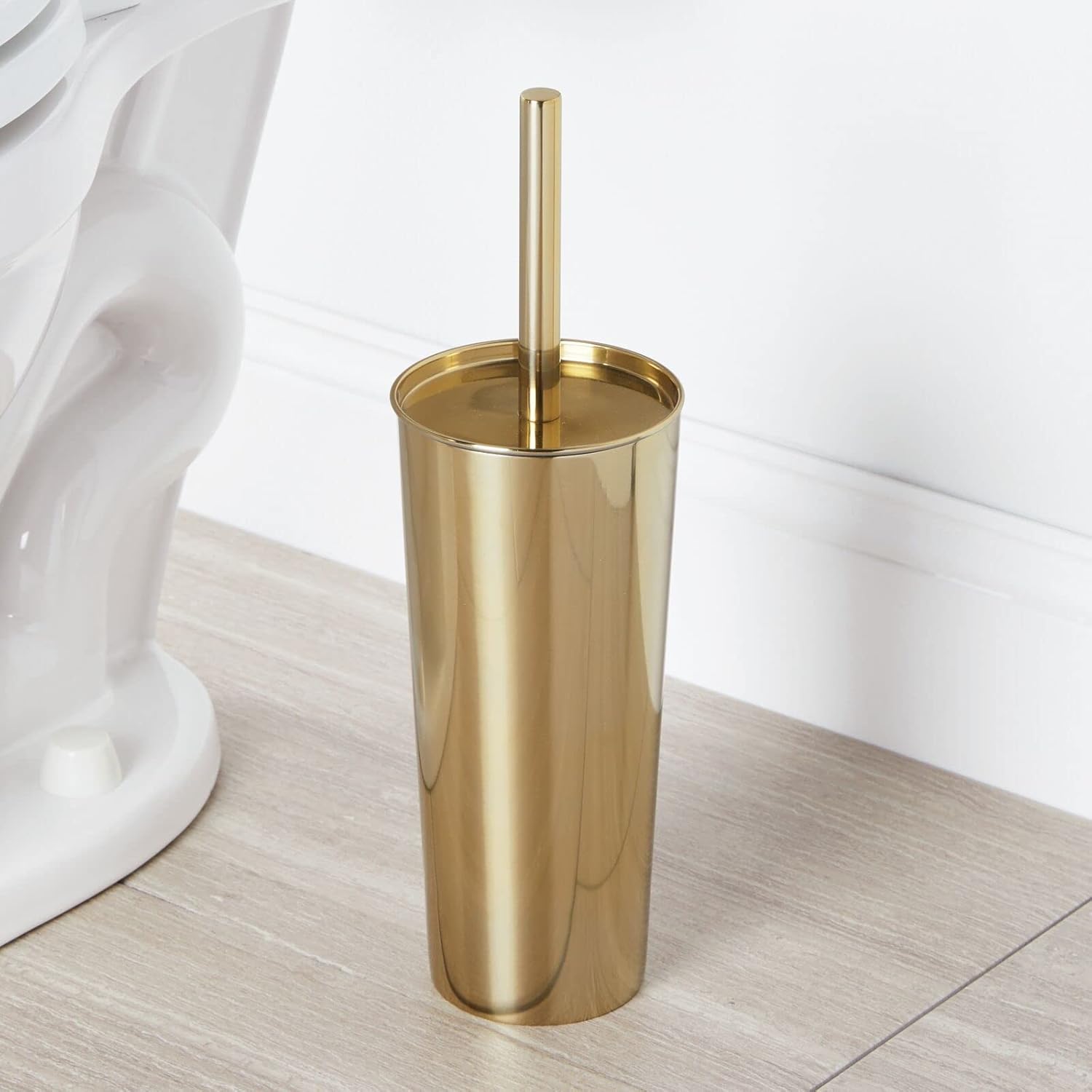 mDesign Soft Brass Toilet Brush and Holder Set 1