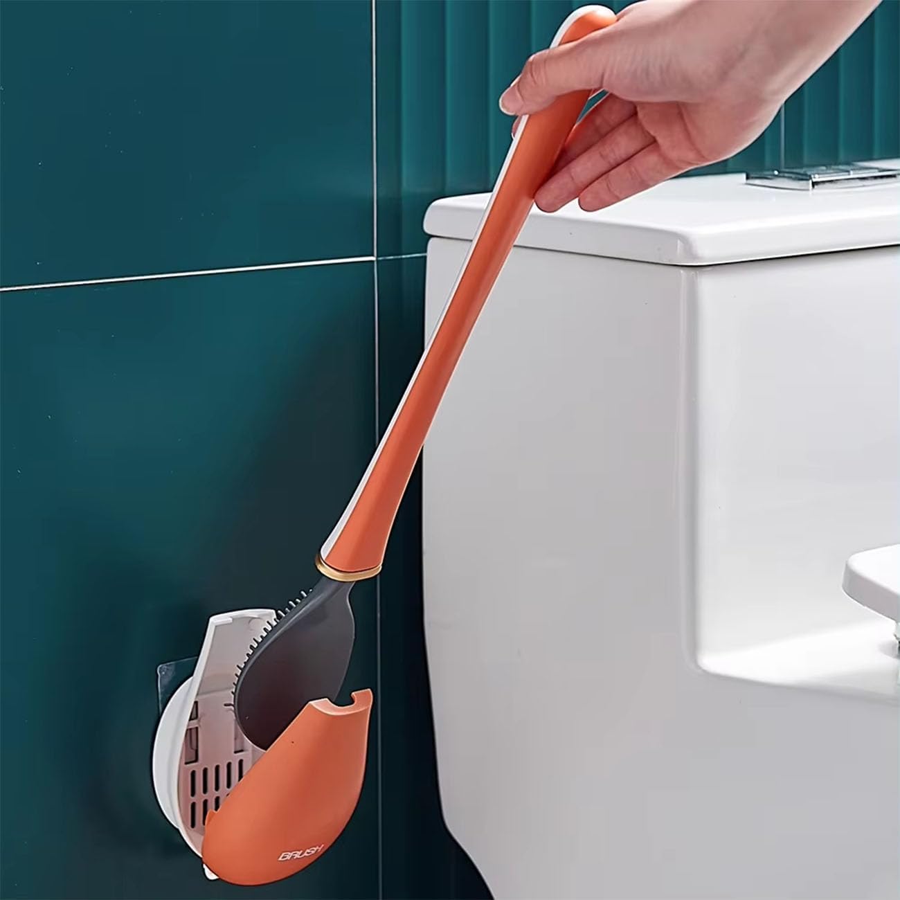 Modern Flexible Silicone Toilet Brush and Holder Set Green