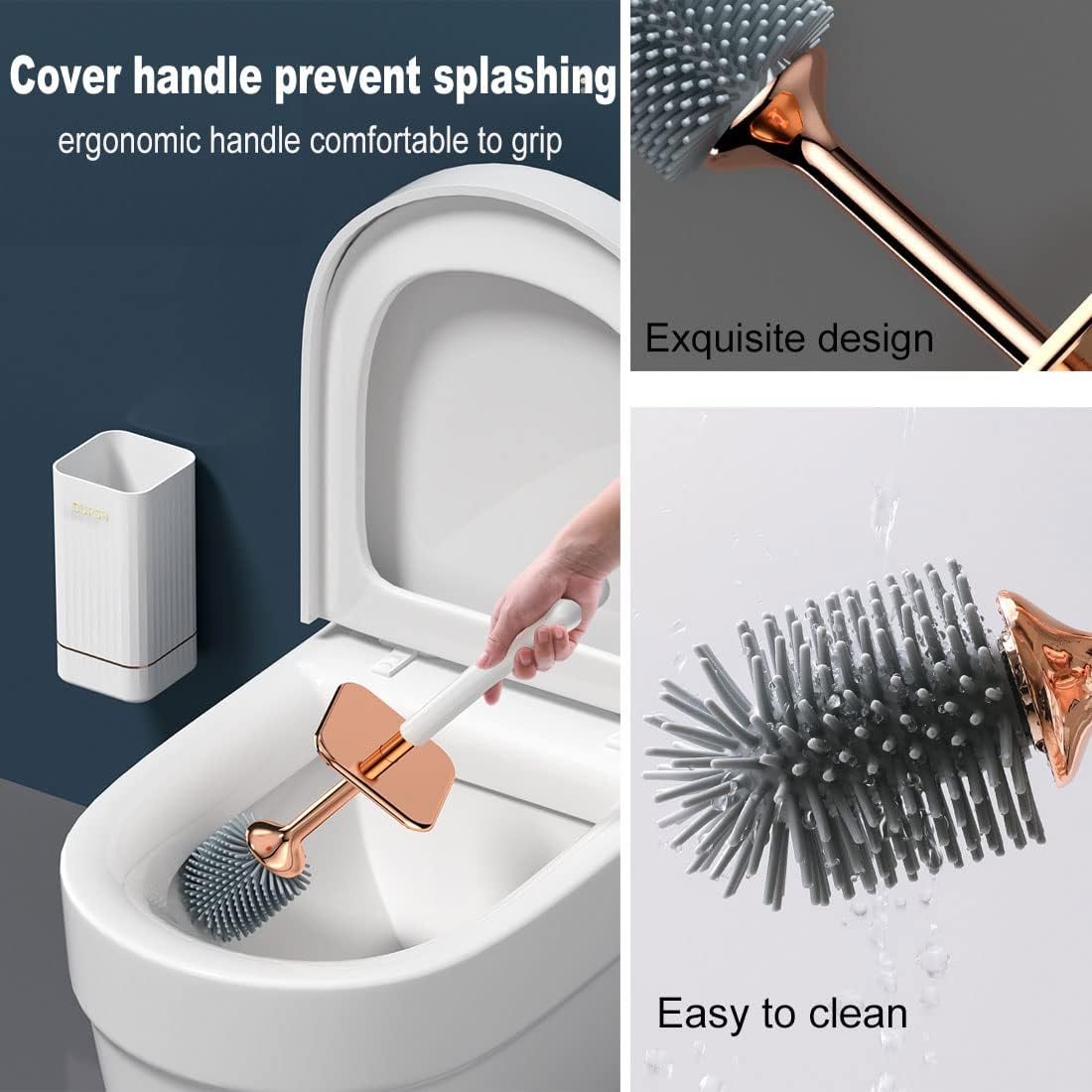 Silicone Toilet Brush with Holder Durable Easy to Clean White