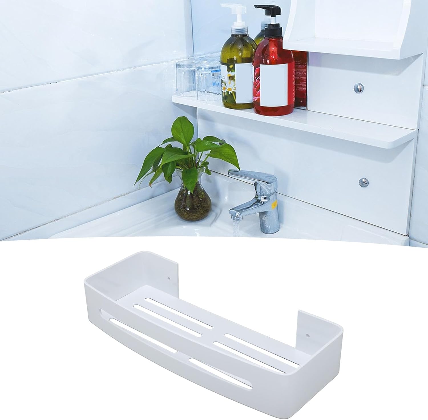 Pssopp Bathroom Wall Mounted Shelf Space Aluminum Shower Rack White