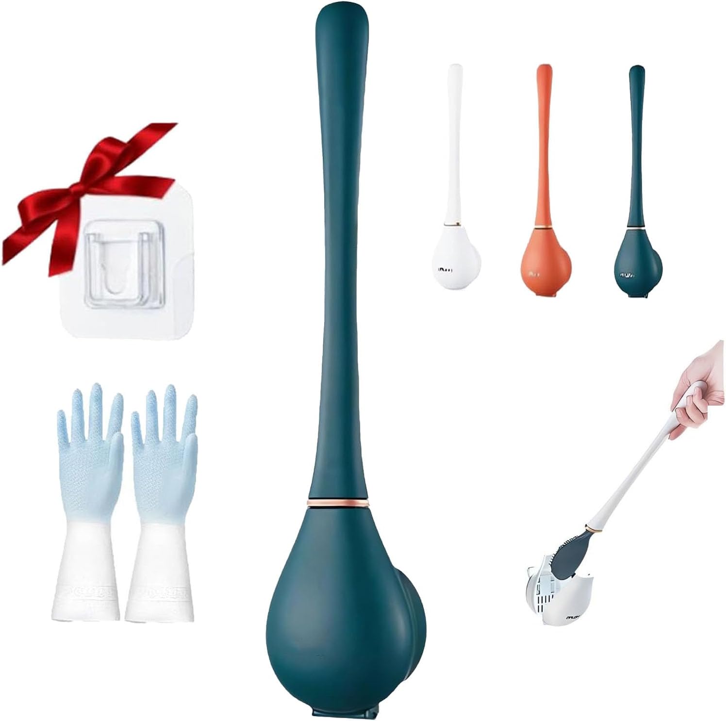 Modern Flexible Silicone Toilet Brush and Holder Set Green