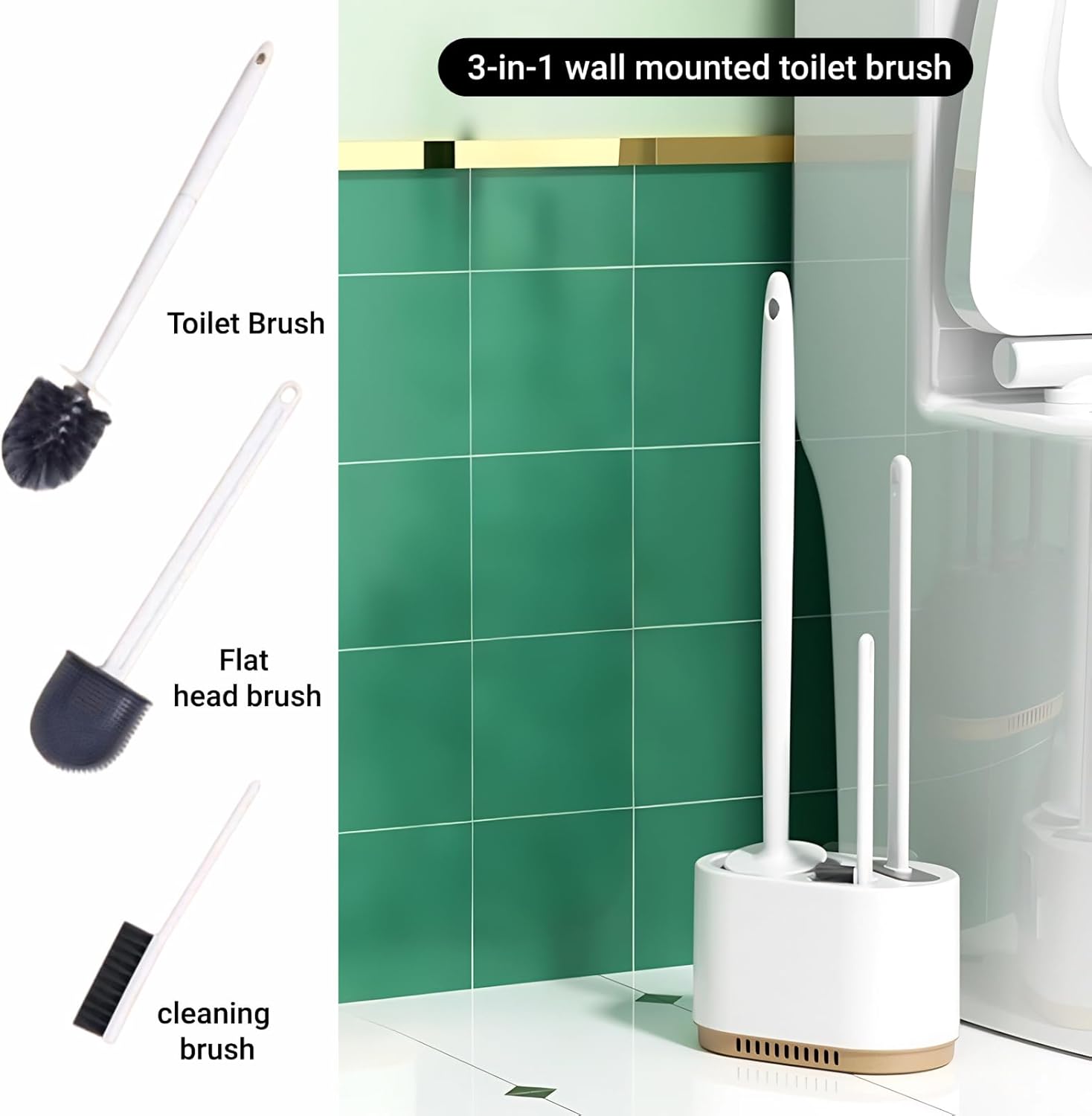 3 in 1 Toilet Brush and Holder Set