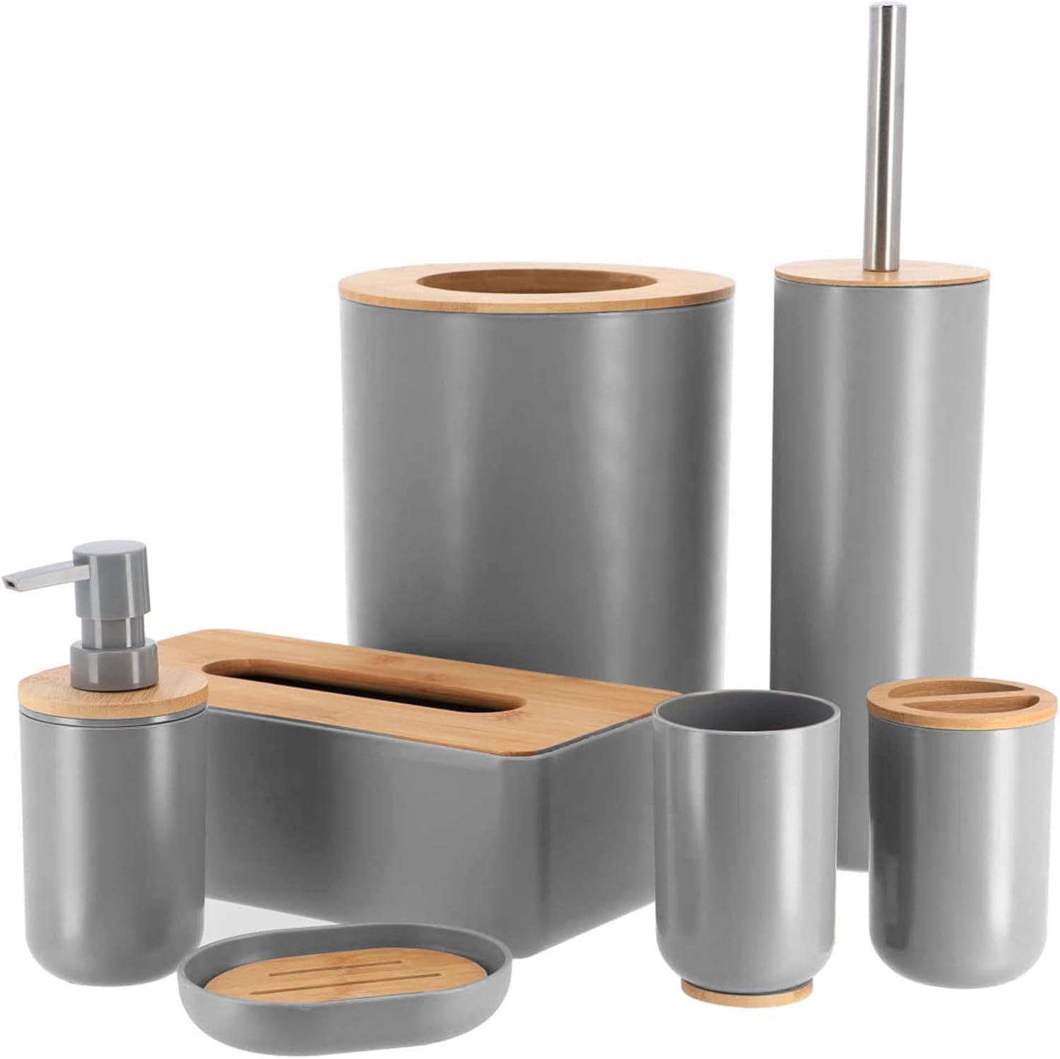 TENDANCE Gray Bamboo Toilet Brush Holder Set