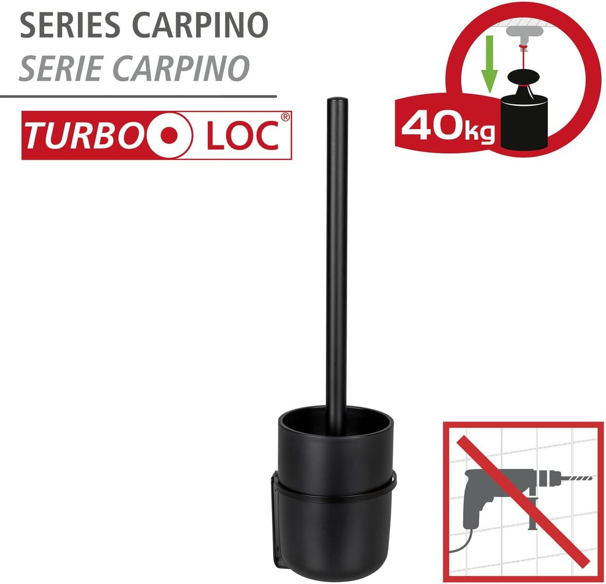 WENKO Turbo-Loc Toilet Brush Holder Set Black