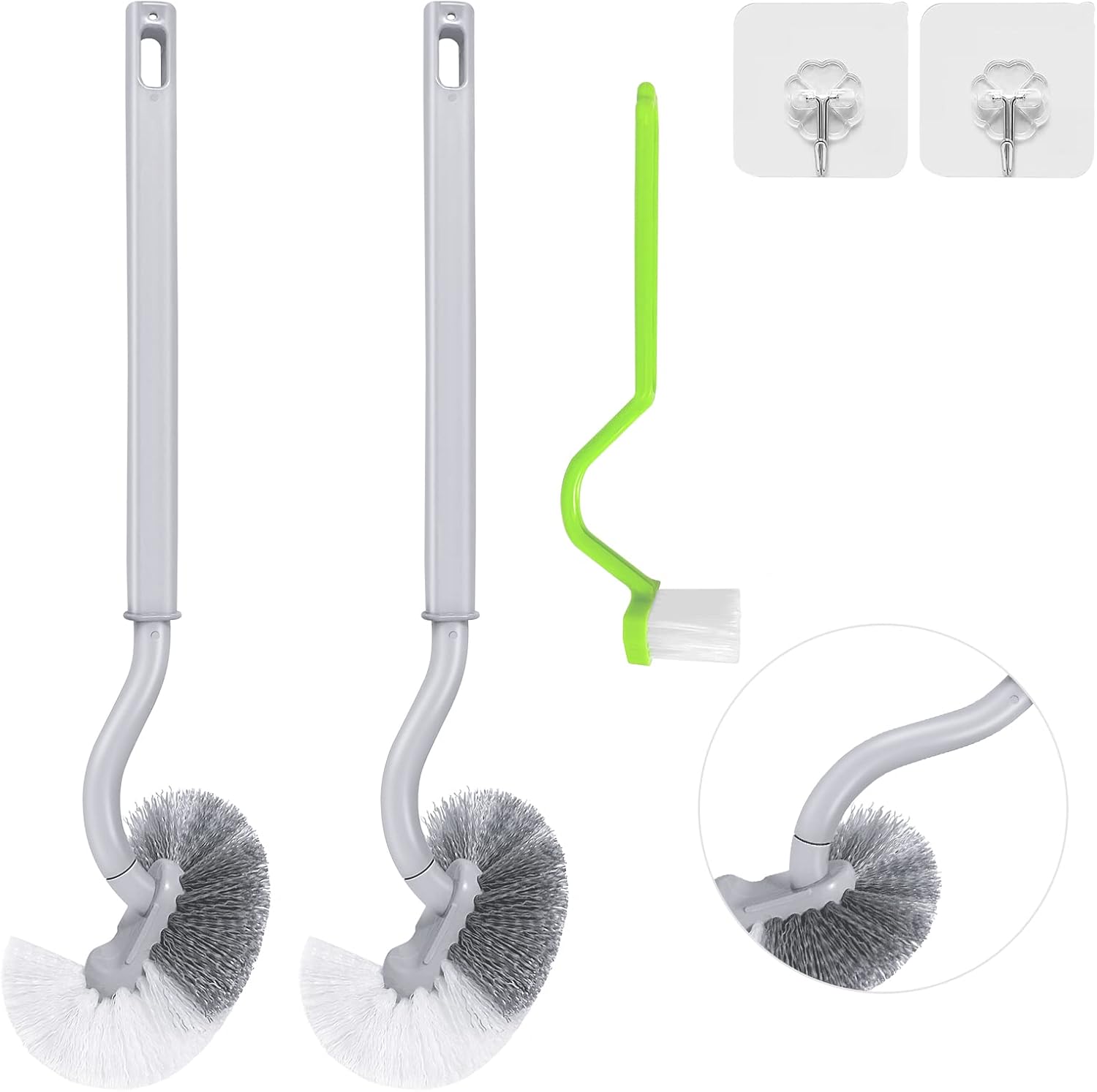 WOBEVB 2Pcs Curved Toilet Bowl Brush with Hooks Green