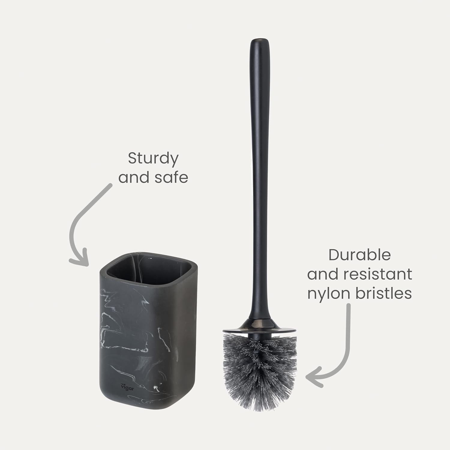 Vigar Zense Toilet Brush and Holder Set Black Marble