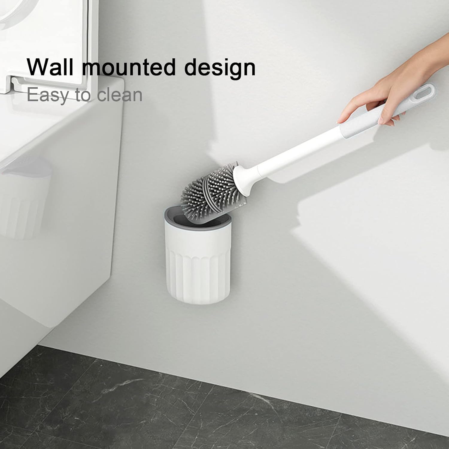 Silicone Toilet Bowl Brush with Holder Set Gray