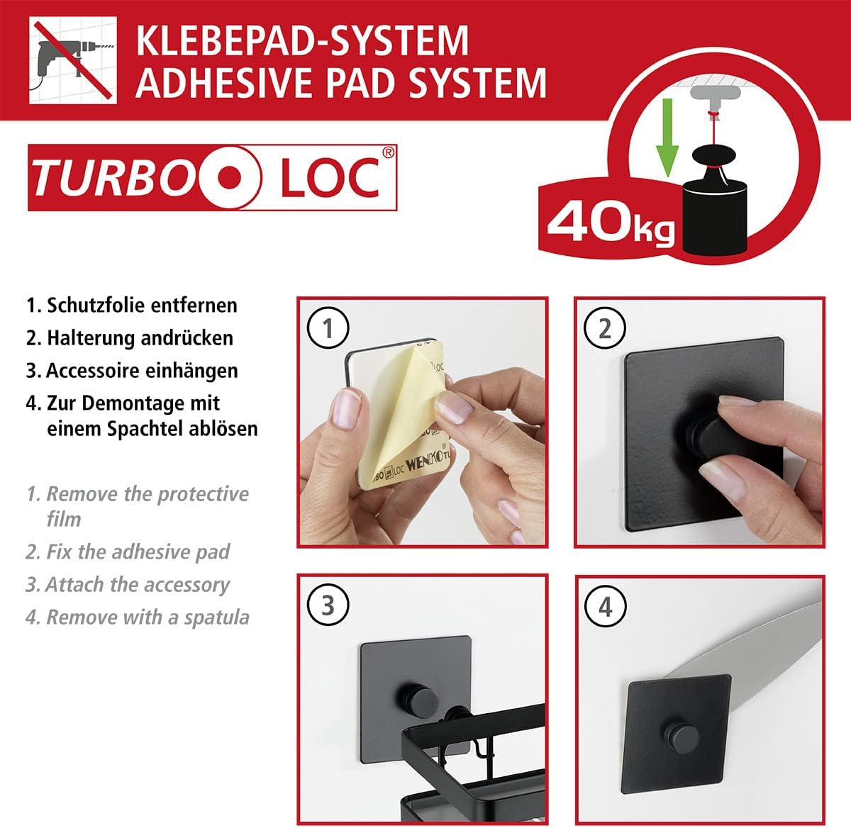 WENKO Turbo-Loc Toilet Brush Holder Set Black