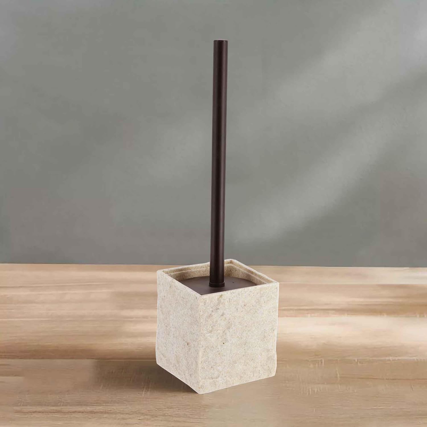 Natural Stone Effect Square Toilet Brush Set